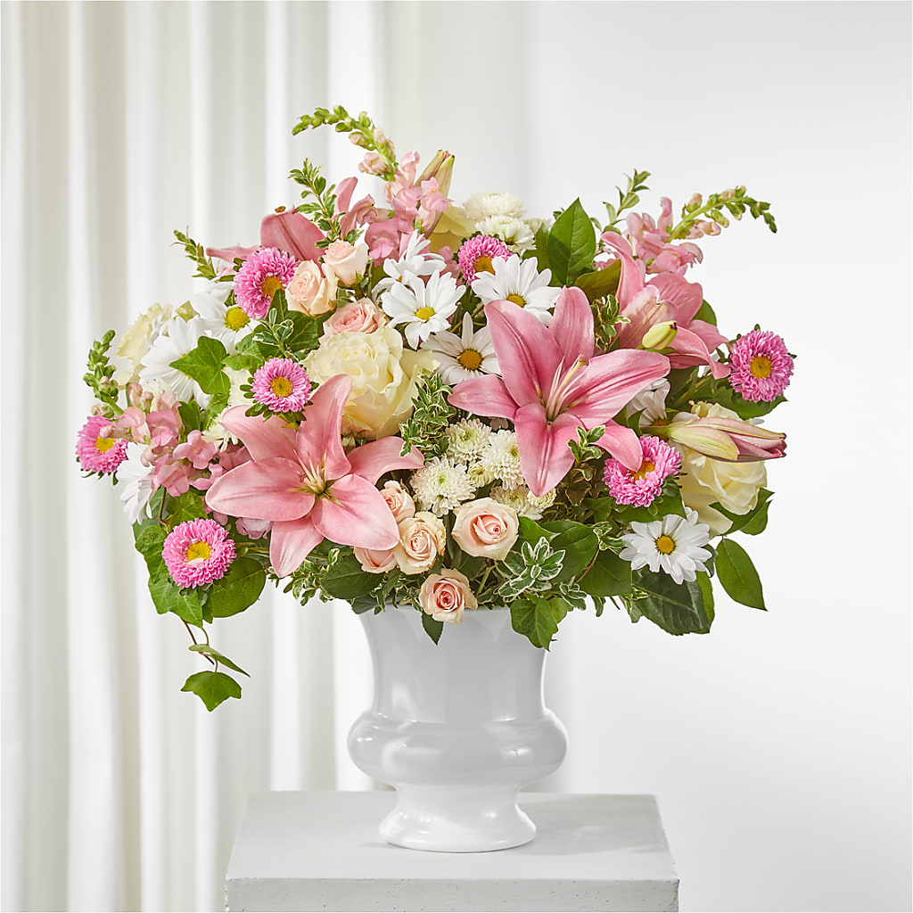 Empathetic Blooms Urn Arrangement – Amora Floral Studio, Mooresville NC