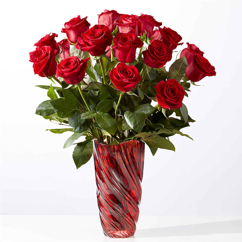 Classic Love Red Rose Bouquet with Luxe Swirl Vase – Amora Floral Studio, Mooresville NC