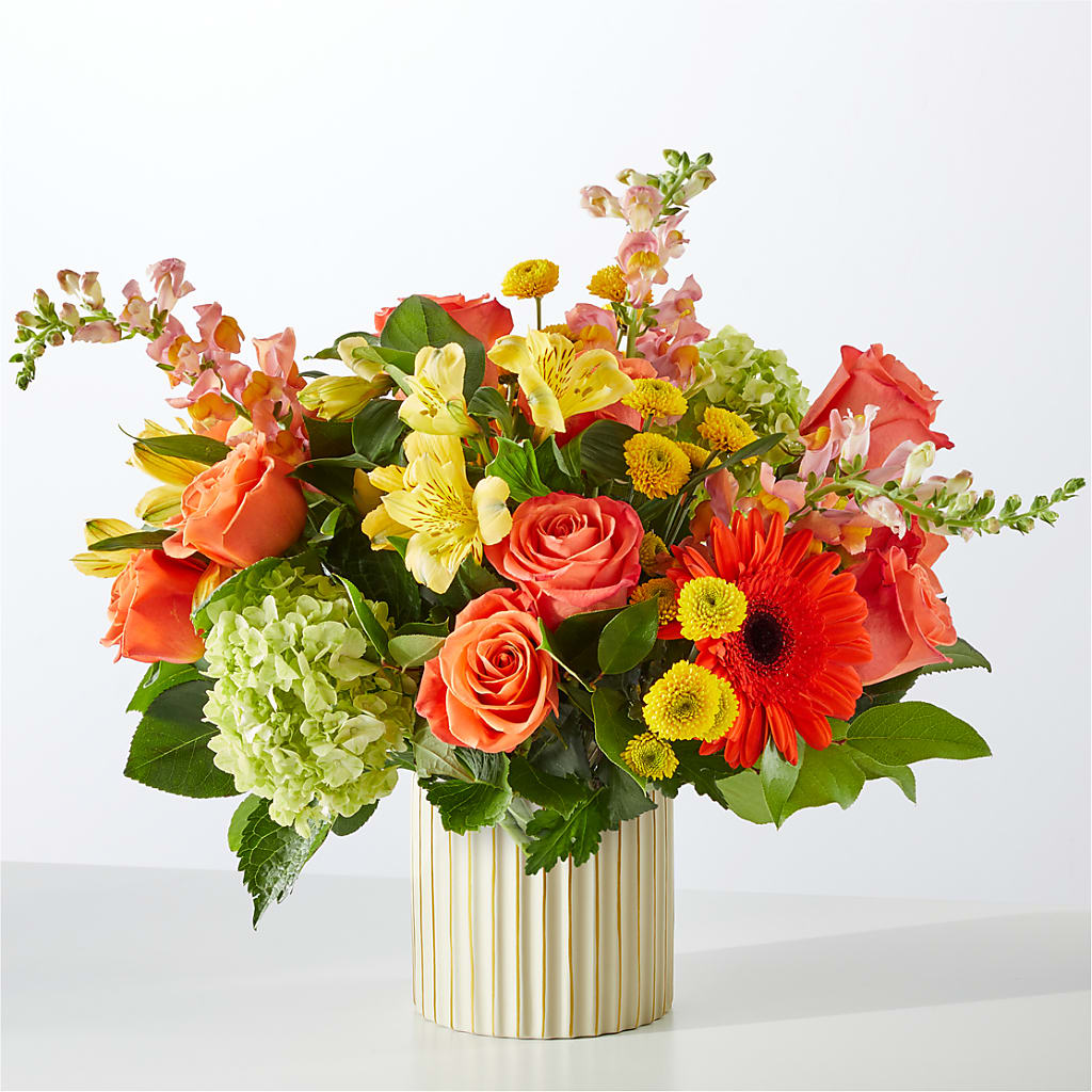 Autumn Sunshine Bouquet with Ivory Vase – Amora Floral Studio, Mooresville NC